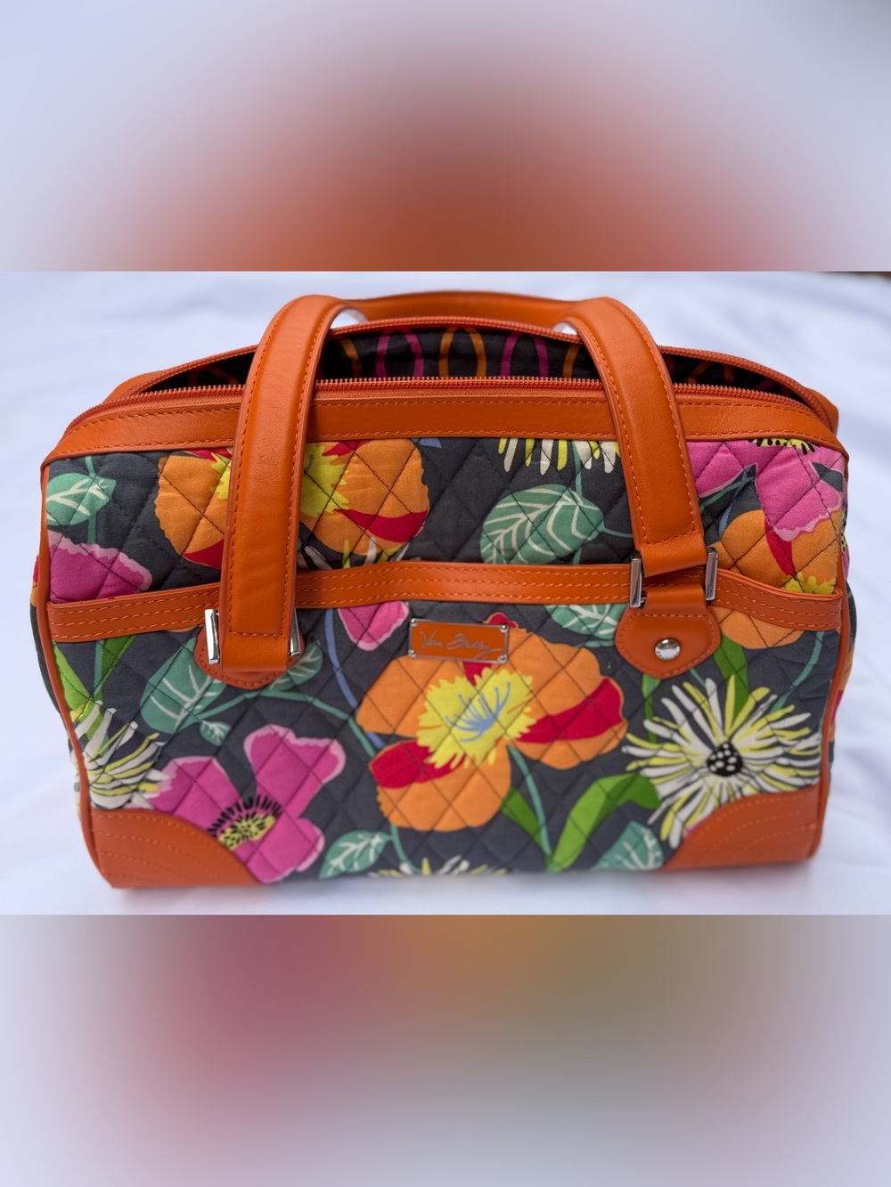 Vera Bradley Caroline Orange, Pink & Green Floral Quilted large shoulder bag